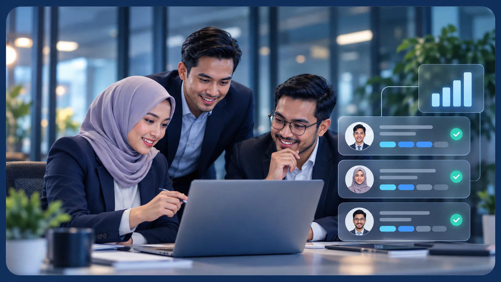 Employers reviewing candidate information together in an office